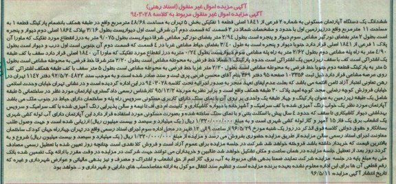 مزایده,مزایده ششدانگ آپارتمان مسکونی مساحت 48.68متر