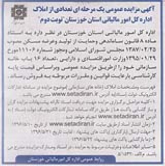 مزایده,مزایده فروش تعداد 16 باب خانه سازمانی نوبت دوم 