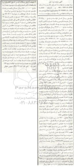 مزایده,مزایده ششدانگ پلاک ثبتی جمعا به مساحت 300متر 