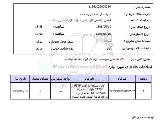 استعلام ​، استعلام کابل شبکه پچ کورد fstp cat6 ...