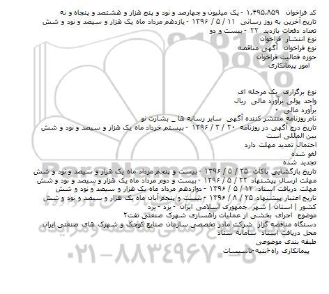 مناقصه اجرای بخشی از عمليات راهسازی شهرک صنعتی 