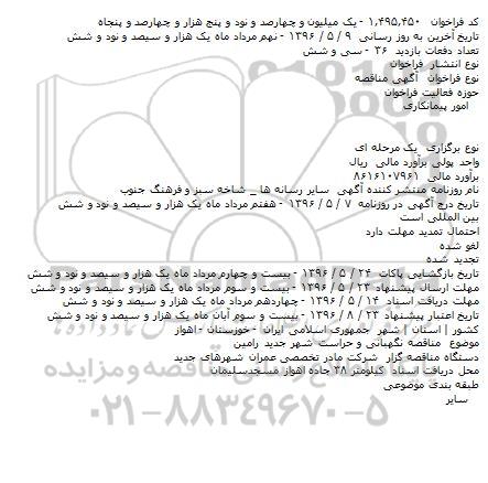 مناقصه , مناقصه نگهبانی و حراست شهر جديد 