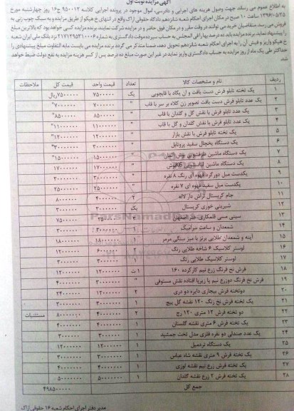 آگهی مزایده، مزایده تابلو فرش ...