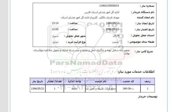 استعلام تجهیز چاه شامل تهیه و بارگیری حمل و تخلیه ...