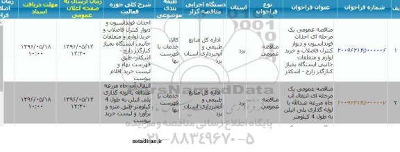 مناقصه عمومی، مناقصه احداث فونداسیون و دیوار کنترل فاضلاب و خرید لوازم ومتعلقات جانبی ایستگاه پمپاژ کنارگذر زارچ