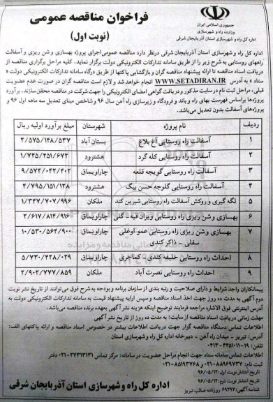 مناقصه , مناقصه آسفالت راه روستایی 