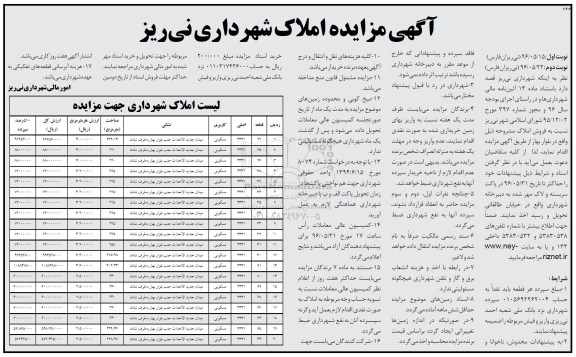 مزایده,مزایده فروش املاک کاربری مسکونی بلوار بهار 