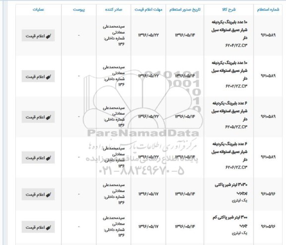 استعلام ، استعلام  10 عدد بلبرینگ یک ردیفه