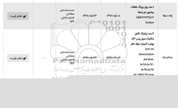 استعلام ، استعلام  1 عدد رولربرینگ غلطک بیضوی دو ردیفه ...