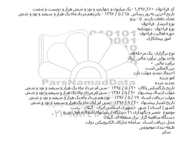دعوتنامه تعمیر و نگهداری ۲۱ دستگاه از پستهای انتقال و فوق توزیع    
