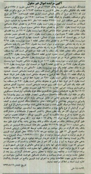 مزایده,مزایده ششدانگ اپارتمان مسکونی مساحت 106.83متر