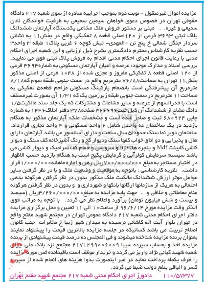 مزایده,مزایده ملک مشاعی مساحت 76.88مترمربع