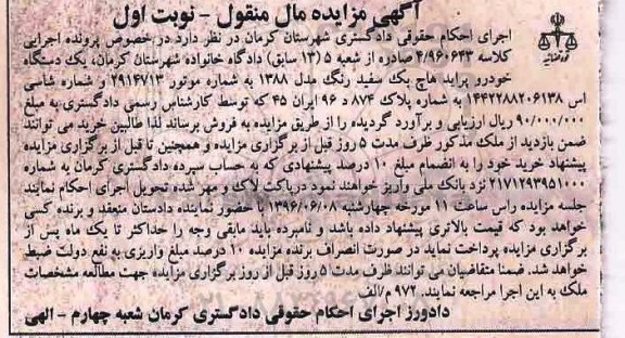 مزایده یک دستگاه خودرو پراید هاچ بک