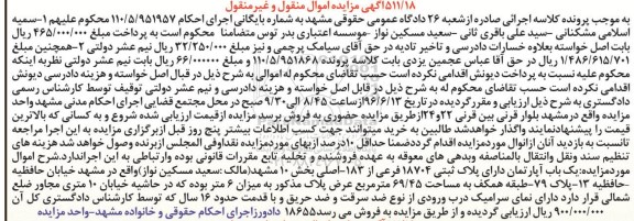 مزایده,مزایده آپارتمان مساحت 69.45متر