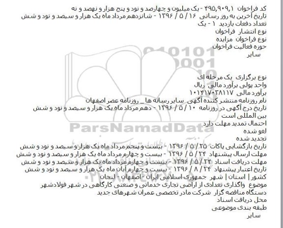 فراخوان واگذاری تعدادی از اراضی تجاری خدماتی و صنعتی ...