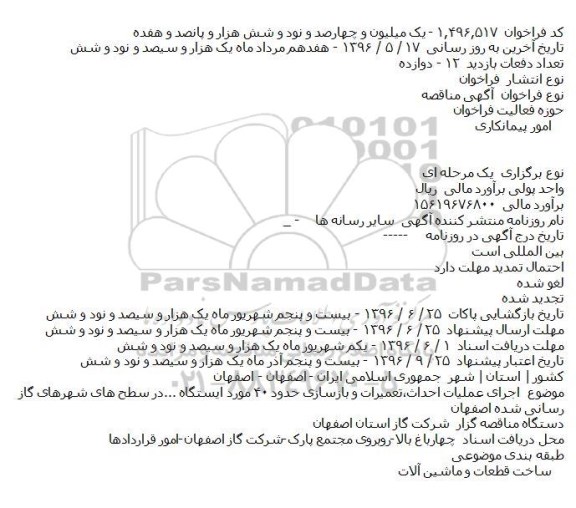 مناقصه عملیات احداث٬تعمیرات و بازسازی حدود ۴۰ مورد ایستگاه ...در سطح های شهرهای گاز رسانی