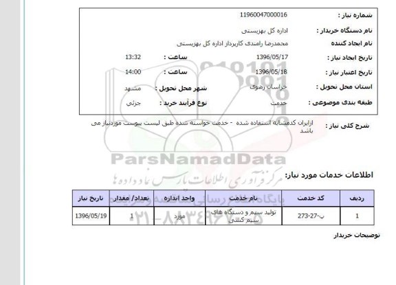 استعلام تولید سیم و دستگاههای سیم کشی 