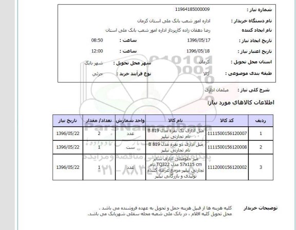 استعلام, استعلام مبلمان اداری 