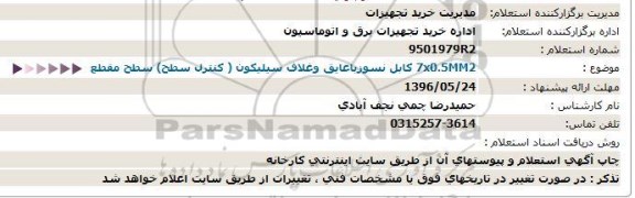 استعلام کابل نسوز با عایق و غلاف سیلیکون