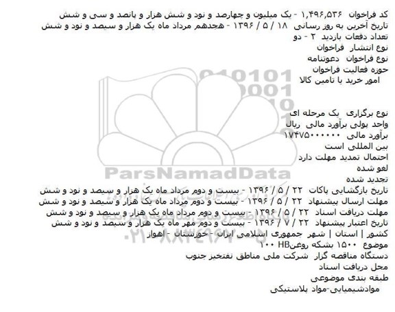 استعلام ۱۵۰۰ بشکه روغن HB۱۰۰    