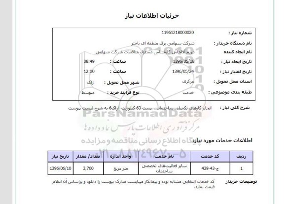 استعلام ,استعلام انجام کارهای تکمیلی ساختمانی پست 63