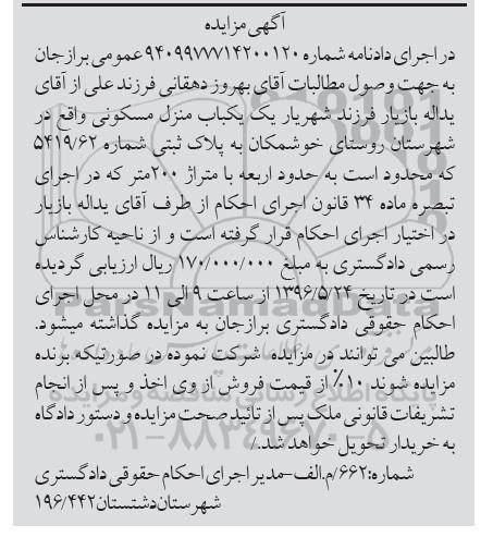 مزایده,مزایده منزل مسکونی مساحت دویست متر