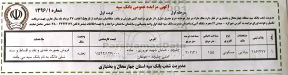 مزایده ملک ویلایی به مساحت 155 مترمربع نوبت اول