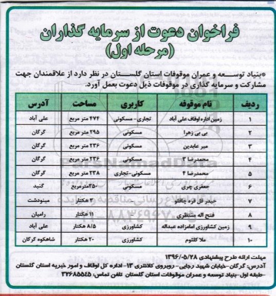 فراخوان دعوت از سرمایه گذاران