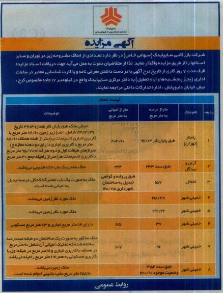 مزایده,مزایده واگذاری تعدادی از املاک در تهران و سایر استانها