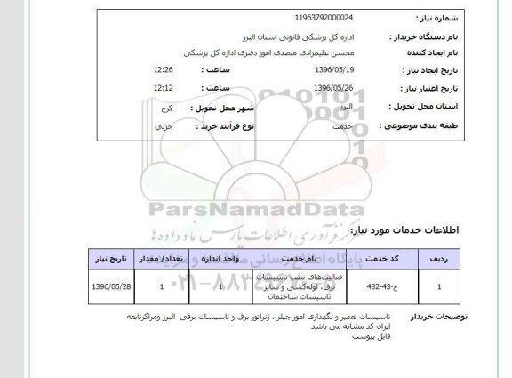 استعلام، استعلام فعالیت های نصب تاسیسات برق