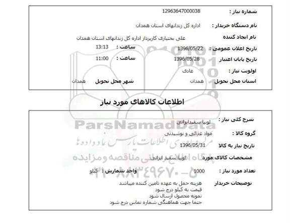 استعلام لوبیا سفید ایرانی 