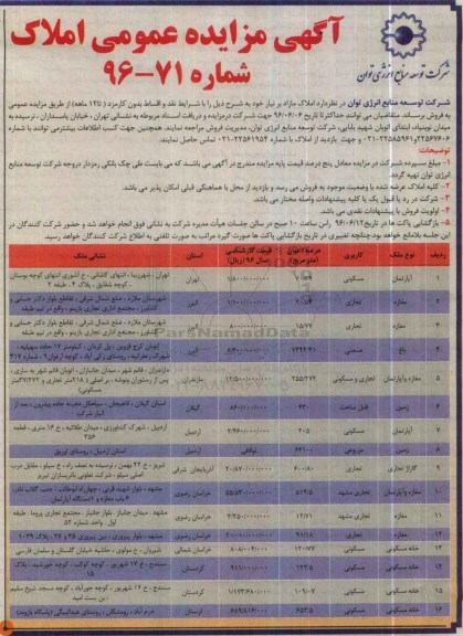 مزایده,مزایده فروش املاک مازاد بر نیاز بدون کارمزد