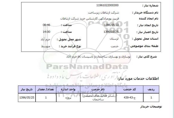 استعلام ​، استعلام نوسازی و بهسازی ساختمان و تاسیسات PC خرم آباد 