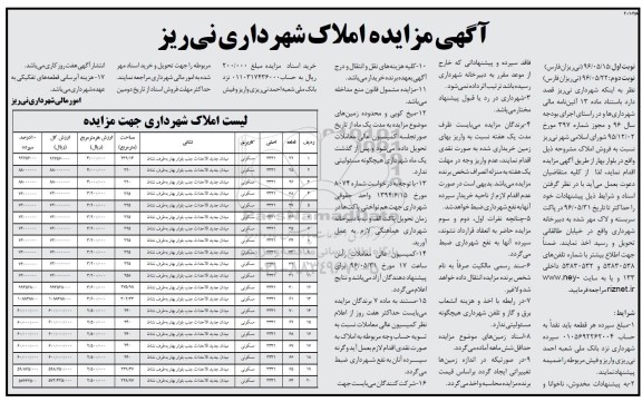 مزایده,مزایده فروش املاک کاربری مسکونی بلوار بهار نوبت دوم 