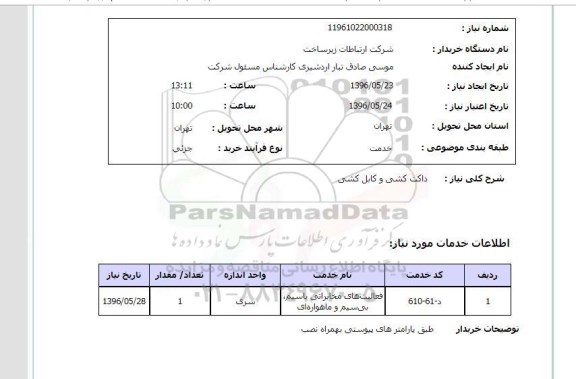 استعلام , استعلام داکت کشی و کابل کشی 
