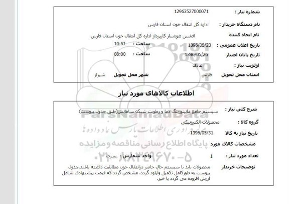 استعلام سیستم جامع مانیتورینگ دما و رطوبت شبکه سرمایش 