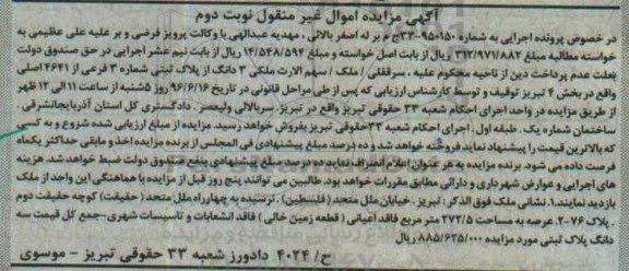 مزایده,مزایده ملک به مساحت عرصه 272.5مترمربع