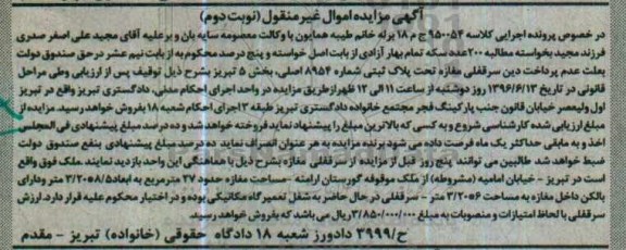 مزایده,مزایده سرقفلی مغازه بخش 5 تبریز نوبت دوم
