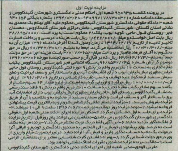 مزایده,مزایده مغازه تجاری به مساحت ده مترمربع نوبت اول