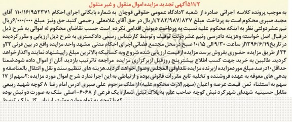 مزایده,مزایده 2 سهم از 17 سهم ملک زیربنای 450متر