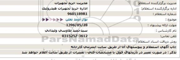 استعلام، استعلام  نوار آببند تفلن