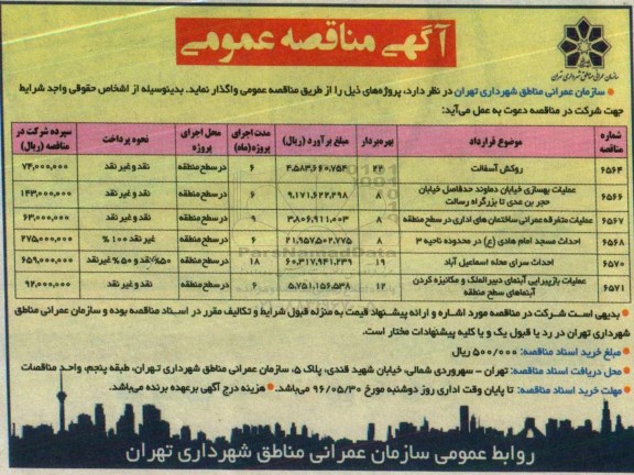 مناقصه عمومی, مناقصه روکش آسفالت ....