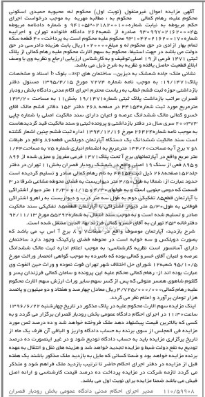 مزایده,مزایده پلاک ثبتی به مساحت 143.20مترمربع 