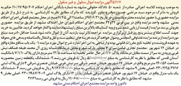 مزایده,مزایده یکباب منافع مغازه و ششدانگ زمین محصور 