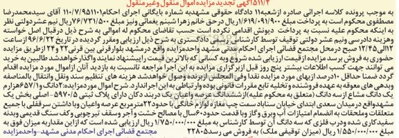 مزایده,مزایده 2 دانگ و 657.1 هزارم یک دانگ مشاع از یک دربند دکان