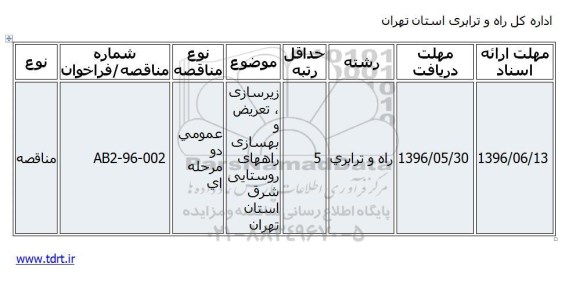 مناقصه, مناقصه زیرسازی، تعریض و بهسازی راههای روستایی