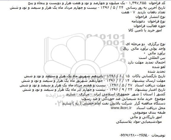 آگهی مناقصه ,مناقصه خرید ماده شیمیایی ضد خوردگی و ...