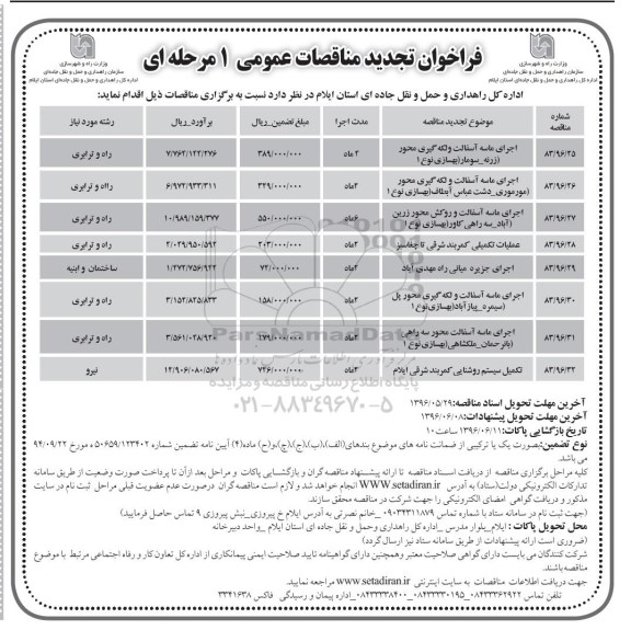 فراخوان تجدید مناقصات عمومی , تجدید مناقصه اجرای ماسه آسفالت و لکه گیری محور و ...