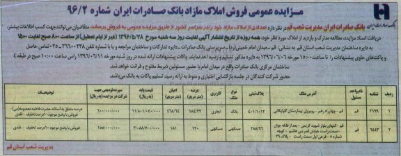 مزایده,مزایده فروش تعدادی از املاک 184.32 و 120متر