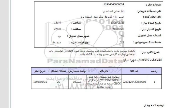 استعلام, استعلام 20 عدد سوئیچ کارت 